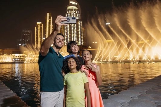 Family Taking a Selfie at Dubai Fountain