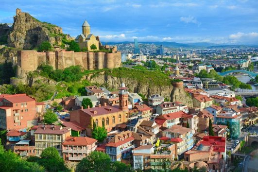 Panoramic view of Tbilisi city from hilltop fortress