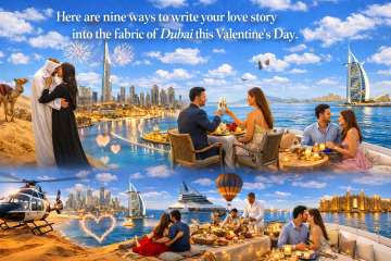 Couples enjoying romantic experiences across Dubai including desert safari, yacht dinner, helicopter ride and skyline views