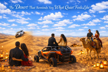 Couples enjoying romantic moments in the Dubai desert with dune buggy and camel ride
