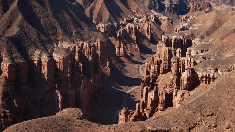 Rock formations in Valley of Castles at Charyn Canyon Kazakhstan