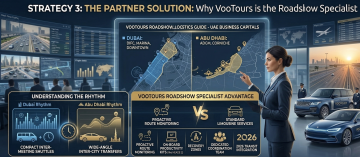 executive team planning roadshow itinerary with digital maps chauffeur tracking and transport coordination