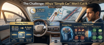 executive driving with navigation map and traffic on E311 highway showing time delays between Dubai and Abu Dhabi