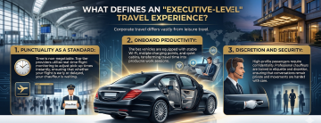 chauffeur service with punctual airport pickup, onboard productivity and secure executive transport