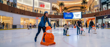beginner ice skating with penguin and snowman skating aids Dubai Ice Rink