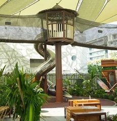 treehouse play area inside indoor rainforest biodome Dubai