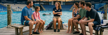 Family attending dolphin encounter briefing session at Dubai Dolphinarium