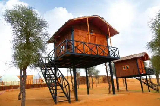 Overnight Desert Camping in Elevated Tree House with AC & Sharing Toilet