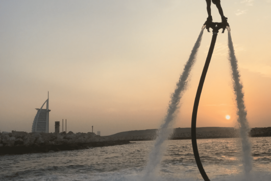 Flyboarding acrobatics over Dubai Marina