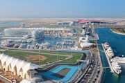 Aerial view of Yas Marina and the surrounding attractions.