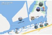 Abu Dhabi route map for Yas Island sightseeing dhow cruise, showcasing stops at Yas Marina, Al Zeina, Al Raha Creek, and more.