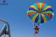 Duo parasailing adventure over the crystal-clear waters of Ras Al Khaimah