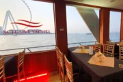 Scenic view from a luxury yacht dining hall