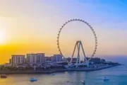 Ain Dubai Ferris wheel at sunset.