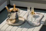 Champagne and Glasses Setup on Luxury Yacht