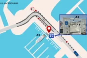 Location map for yacht boarding at Dubai Harbour, Station P1, A3.