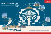 Route map of yacht tours around Palm Jumeirah and Dubai Marina.