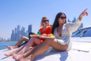 Women enjoying fruit platters on a yacht in Dubai