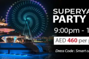 Superyacht Party with Dubai Eye Ferris Wheel in the background.