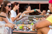 Lavish breakfast buffet set up in the Dubai desert.