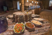 Lavish spread in a desert camp setting.