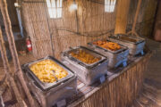 A steaming traditional Arabian dish with rice and stew.