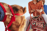 Couple enjoying a camel ride in Dubai desert