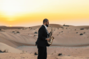 Live saxophone performance in the desert