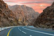 A mesmerizing sunset drive through the rocky valleys of Jebel Jais.