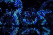 Immersive blue and aqua light projection in a mirrored room at TeamLab Phenomena Abu Dhabi