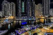 Nighttime view of Dubai Marina from above