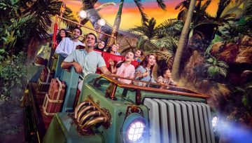 family enjoying jungle themed ride inside IMG Worlds of Adventure Dubai