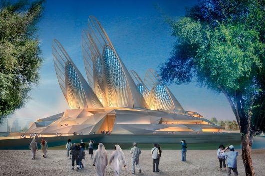 Ụlọ ihe ngosi nka nke akụkọ ihe mere eme okike Abu Dhabi nwere ihe owuwu na-enye ọkụ na ndị ọbịa na Saadiyat Cultural District