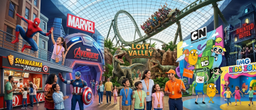 IMG Worlds Dubai Marvel Avengers ride Lost Valley dinosaurs Cartoon Network kids zone indoor theme park