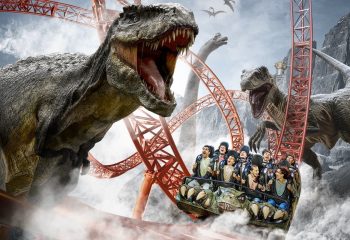 giant animatronic dinosaur in jungle themed park IMG Worlds Dubai