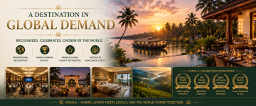 Luxury Kerala resort, houseboat, premium hotels and MICE venues showcasing Kerala as a globally recognized travel destination.
