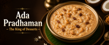 Authentic Kerala Ada Pradhaman prepared with rice flakes, jaggery, coconut milk, cashews, and raisins.