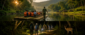 Bamboo rafting and guided night trekking experiences in Periyar Tiger Reserve.