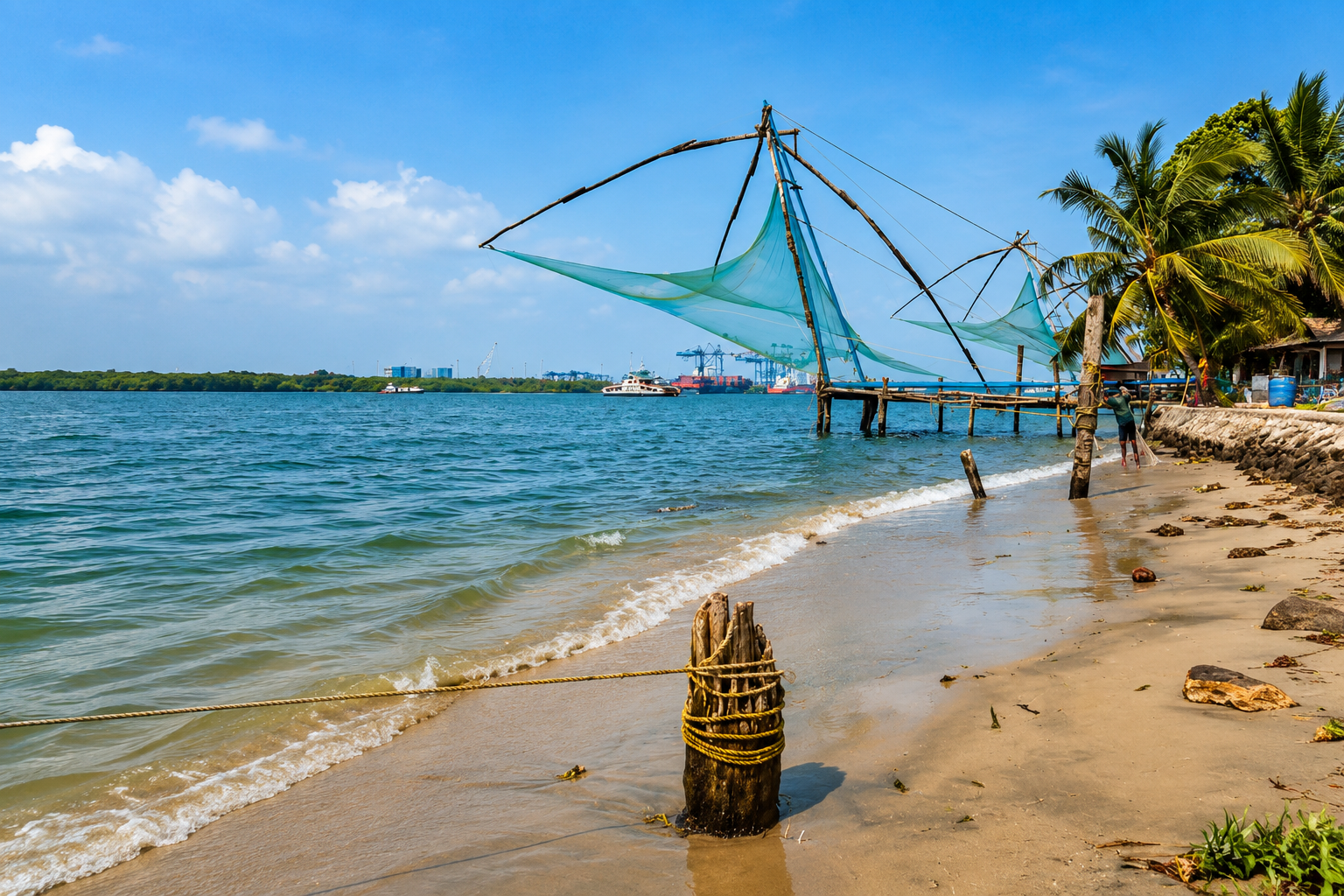 Experience Kerala's timeless fishing traditions on the tranquil backwaters.