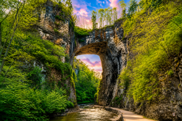 Arc masiv natural de calcar înconjurat de o pădure tropicală luxuriantă și o potecă pitorească pentru drumeții în Insulele Andaman.