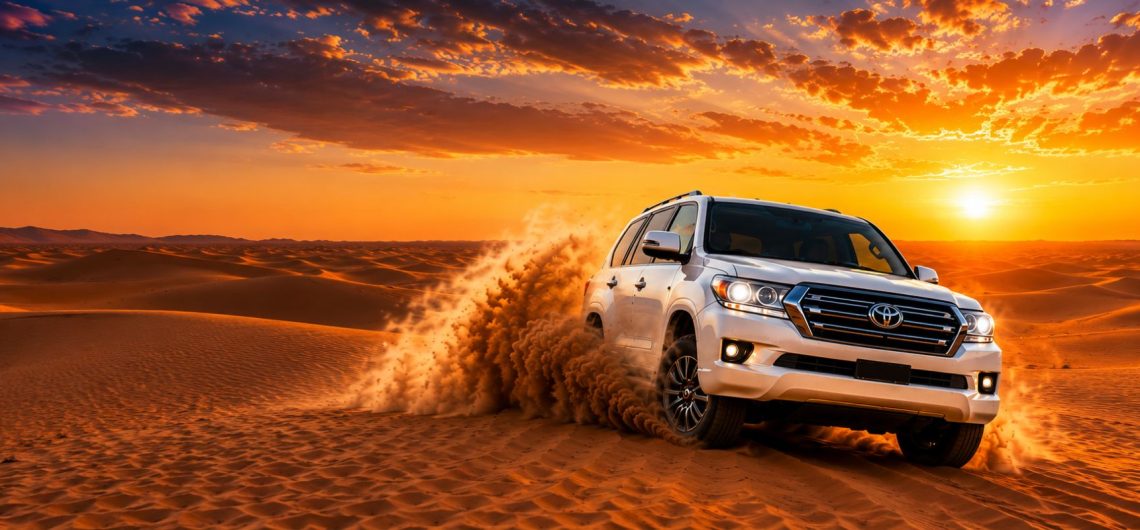 Infographic showing why a Dubai Desert Safari is worth it, featuring dune bashing, camel rides, desert sunsets, live entertainment, BBQ dinner buffet, and authentic Arabian cultural experiences.
