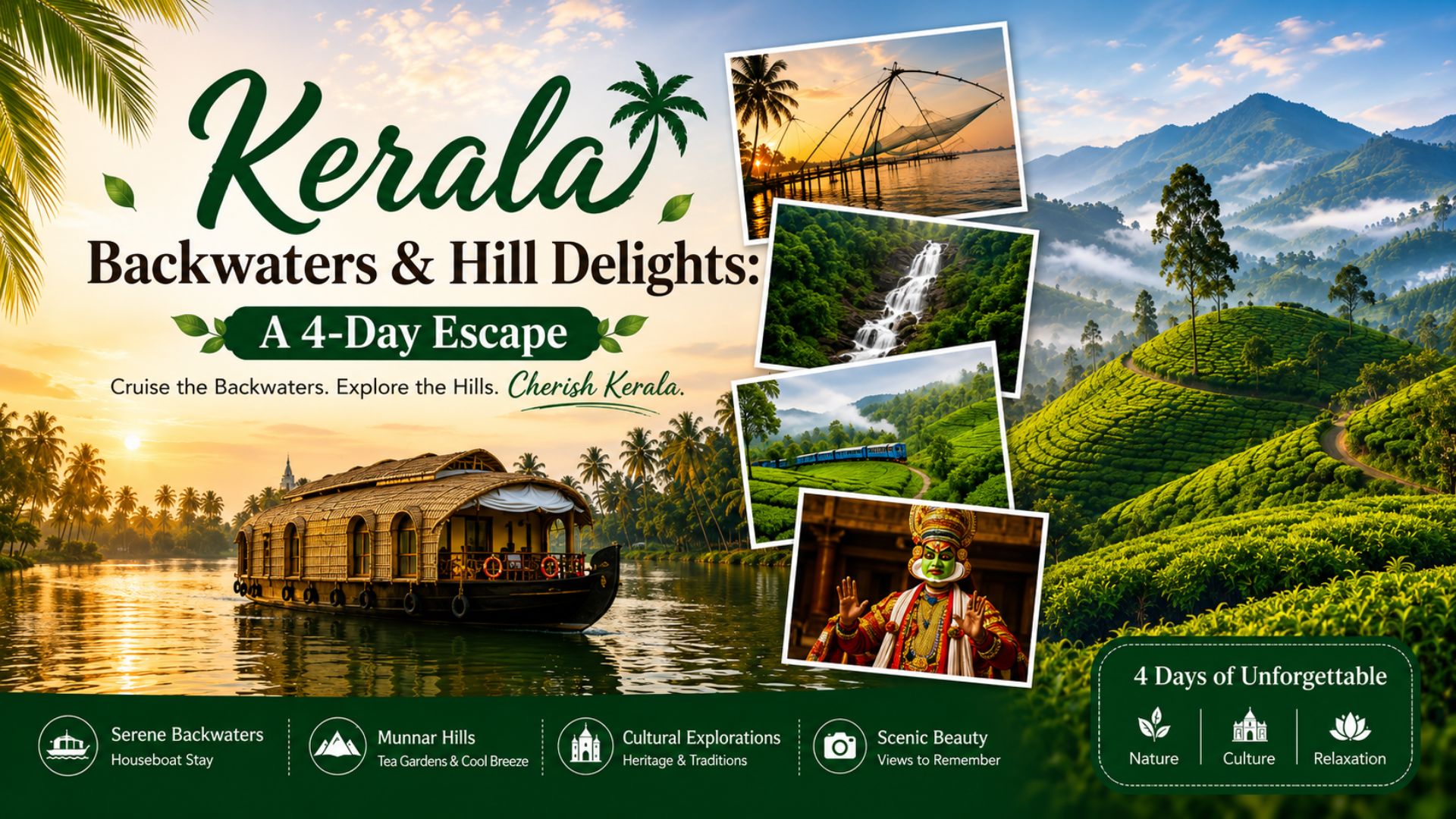 Kerala Backwaters & Hill Delights: A 4-Day Escape