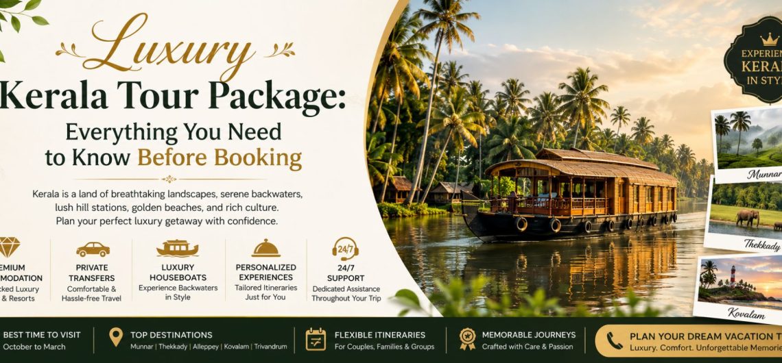 Luxury Kerala holiday guide featuring premium houseboats, private transfers, luxury accommodation, and personalized travel experiences.