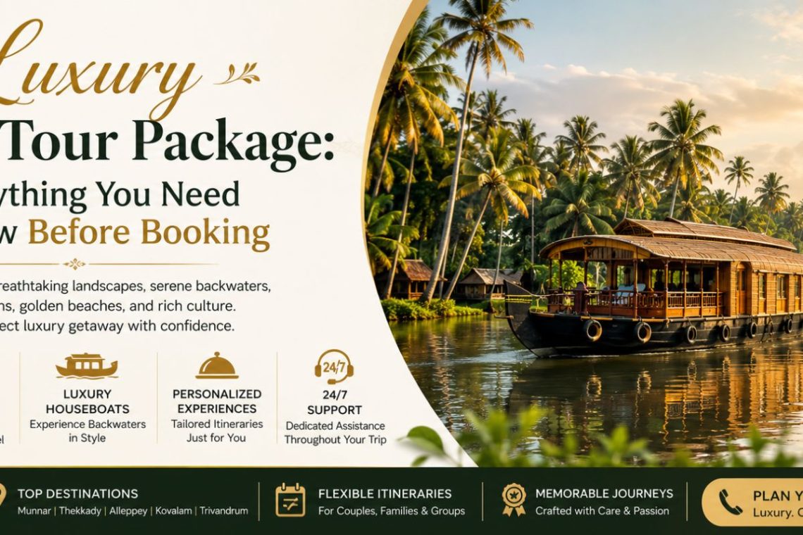Luxury Kerala holiday guide featuring premium houseboats, private transfers, luxury accommodation, and personalized travel experiences.