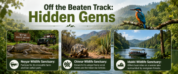 Neyyar, Chinnar, and Idukki Wildlife Sanctuaries featuring crocodiles, tortoises, and boat safaris.