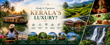 Luxury Kerala travel featuring houseboats, tea plantations, wellness retreats, waterfalls and heritage attractions.