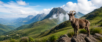 Nilgiri Tahr standing on rocky mountain slopes in Eravikulam National Park