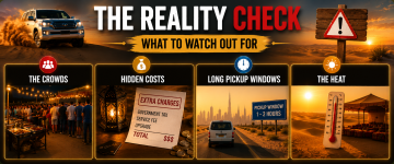 Essential Dubai Desert Safari travel tips covering crowds, hidden charges, pickup times and desert weather conditions.
