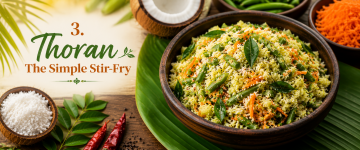 Kerala Thoran made with vegetables, grated coconut, curry leaves, and spices