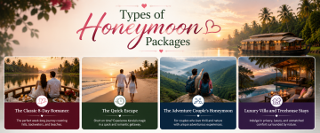 Comparison of classic, quick getaway, adventure, and luxury honeymoon packages in Kerala.